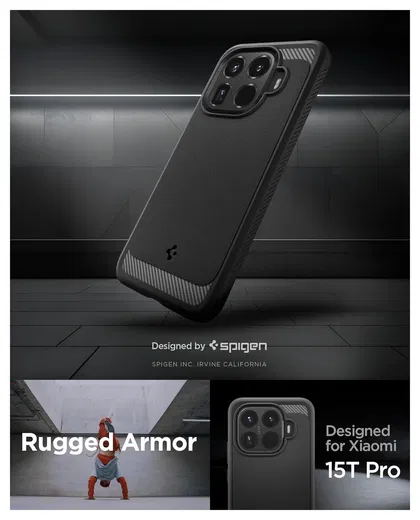 Spigen Rugged Armor Xiaomi 15T Pro Hoesje Back Cover Matte Zwart afbeelding 2
