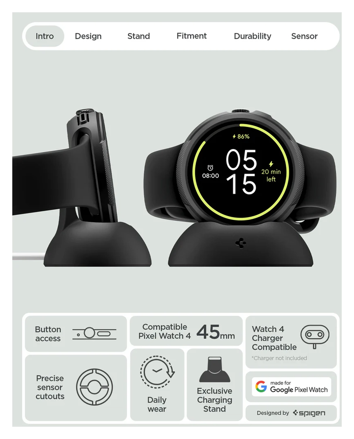 Spigen Liquid Air - Google Pixel Watch 4-45MM Hoesje - Matte Zwart afbeelding 17