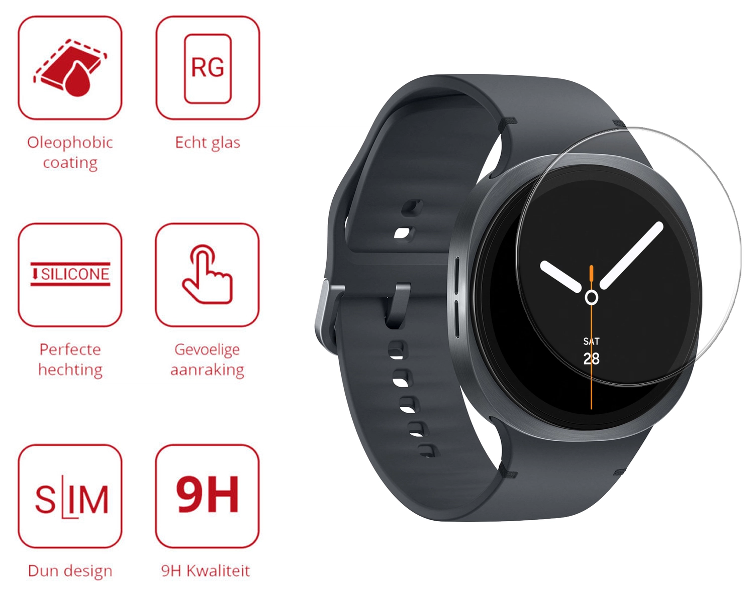 Rosso - Samsung Galaxy Watch 8 40MM 9H Tempered Glass Screen Protector afbeelding 2