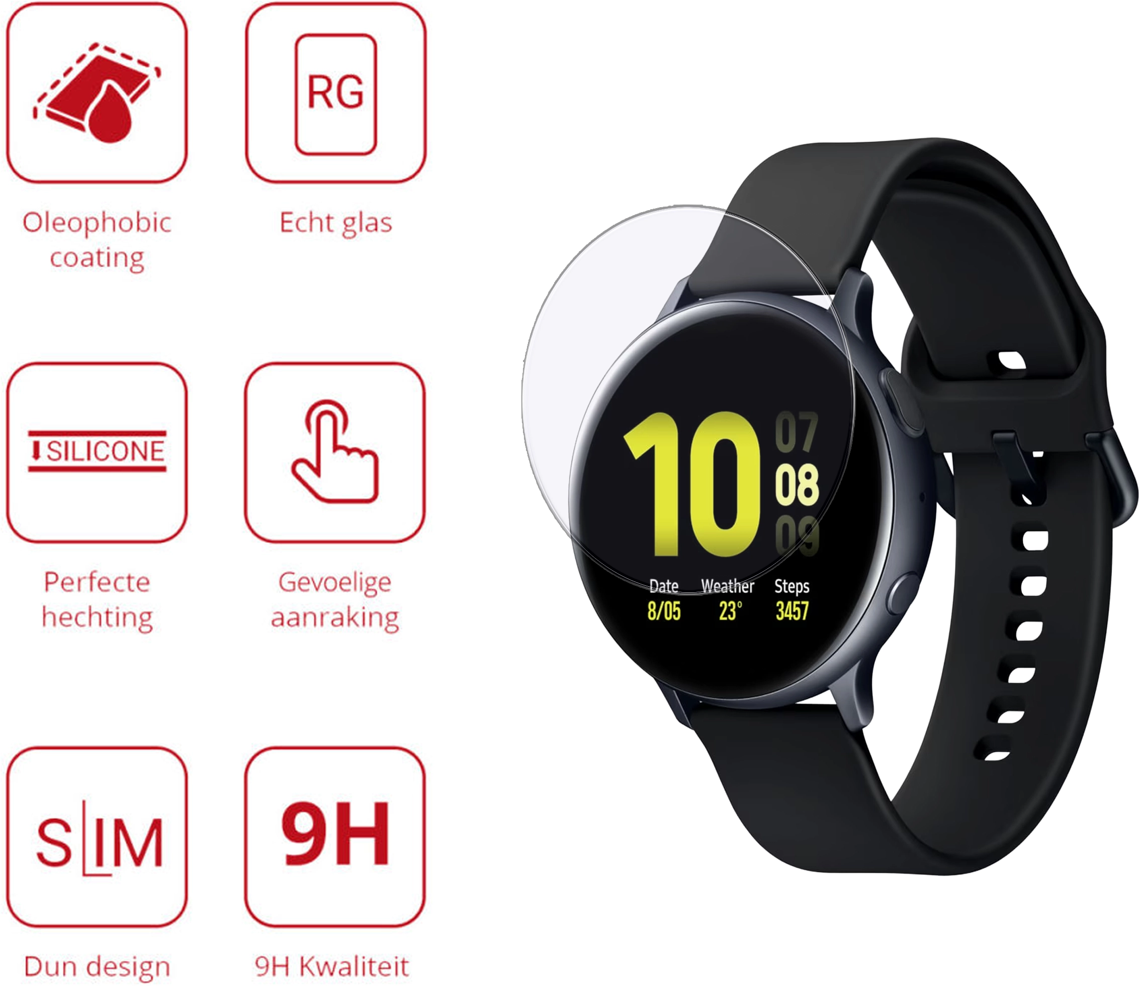 Rosso - Samsung Galaxy Watch Active 2 40MM 9H Tempered Glass Screen Protector afbeelding 2
