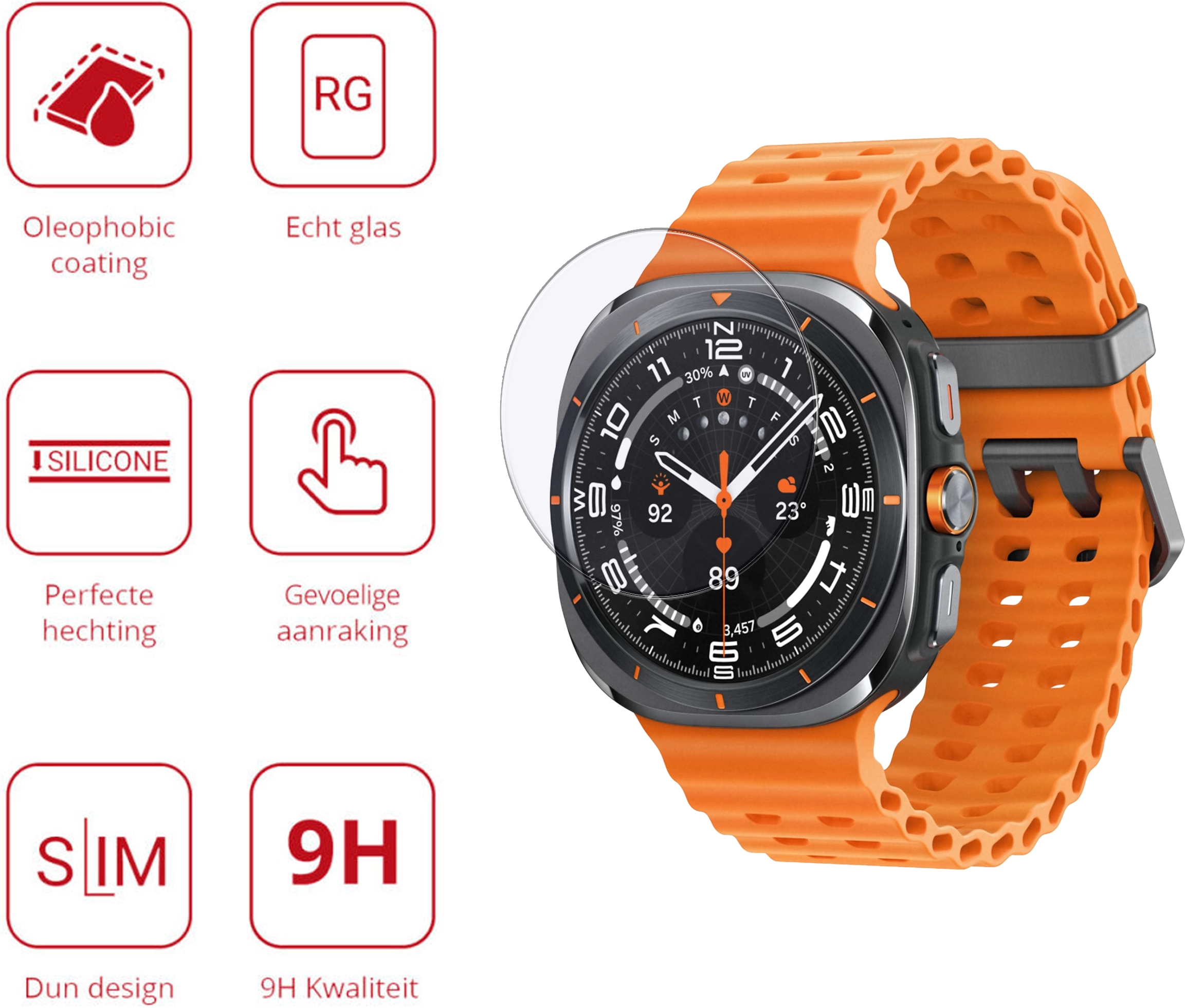 Rosso - Samsung Galaxy Watch Ultra 9H Tempered Glass Screen Protector afbeelding 2