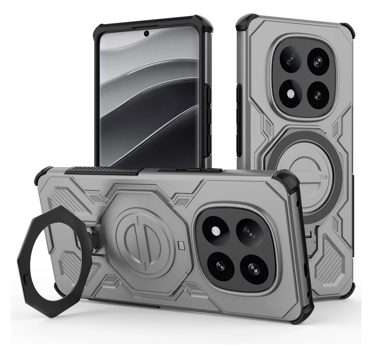 Xiaomi Redmi Note 14 Pro Plus Hoesje MagSafe 360° Standaard Grijs afbeelding 1
