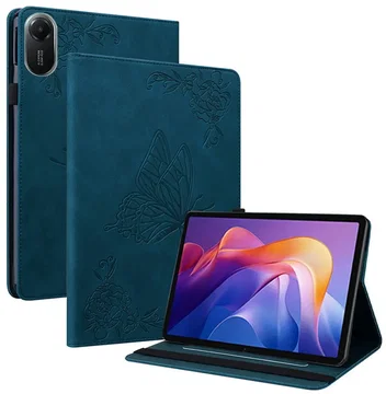 Xiaomi Redmi Pad 2 Hoes Tri-Fold Book Case met Standaard Vlinder Print Blauw