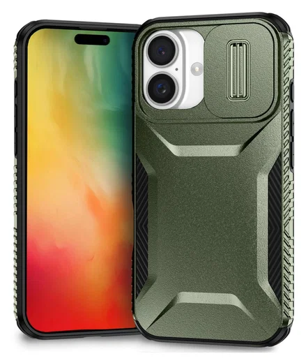 Apple iPhone 16 Hoesje Camera Slider Back Cover Schokbestendig Groen afbeelding 1