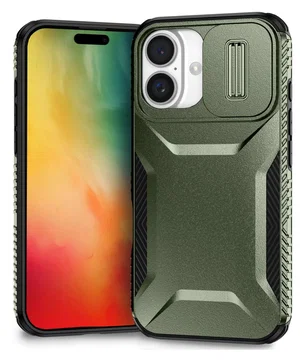 Apple iPhone 16 Hoesje Camera Slider Back Cover Schokbestendig Groen