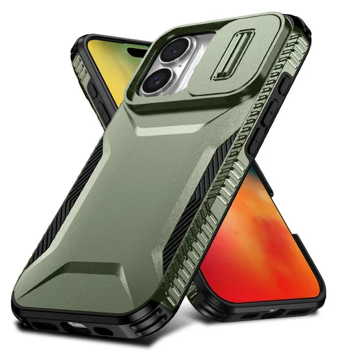 Apple iPhone 16 Hoesje Camera Slider Back Cover Schokbestendig Groen afbeelding 2