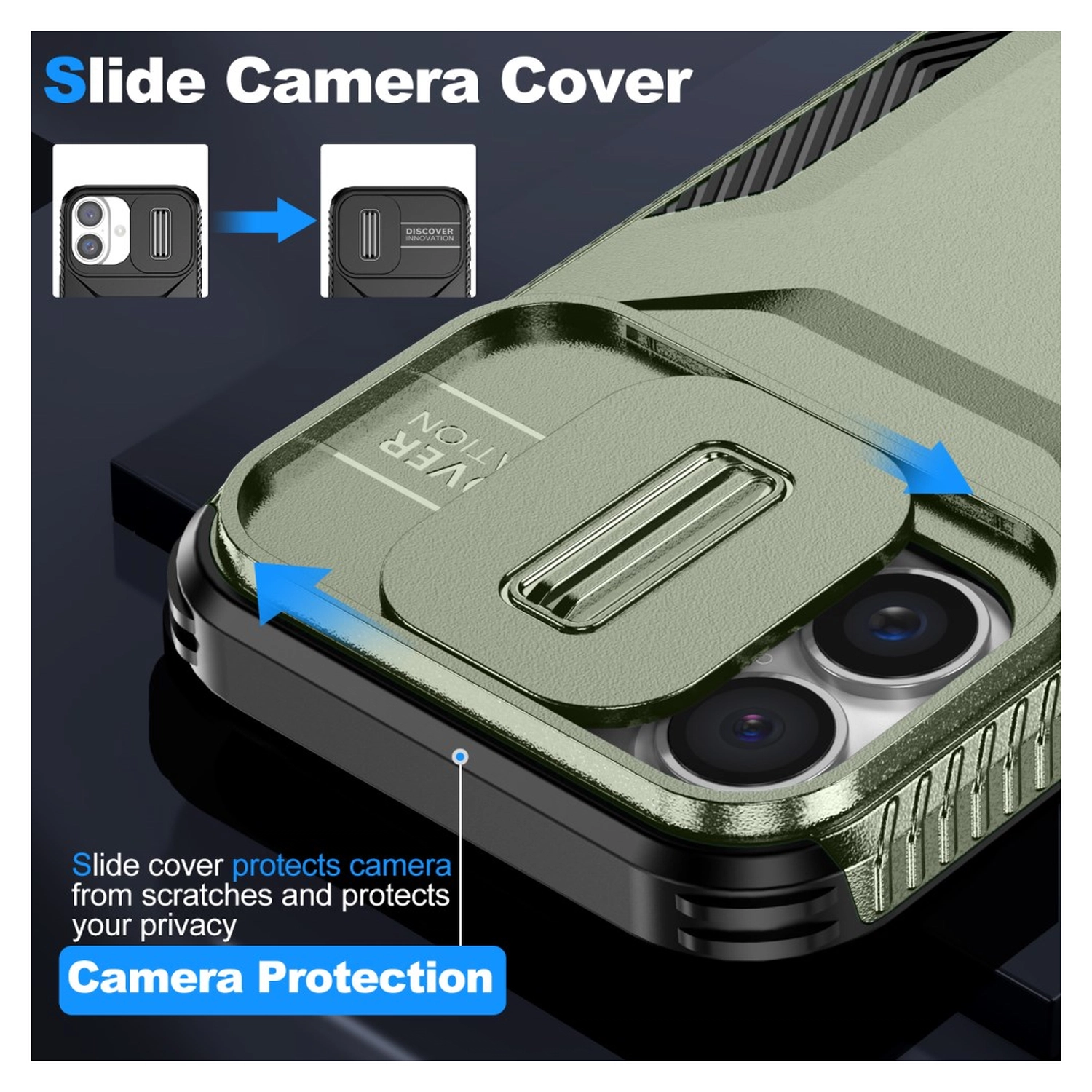 Apple iPhone 16 Hoesje Camera Slider Back Cover Schokbestendig Groen afbeelding 5