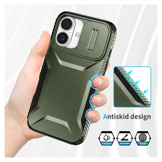 Apple iPhone 16 Hoesje Camera Slider Back Cover Schokbestendig Groen afbeelding 6