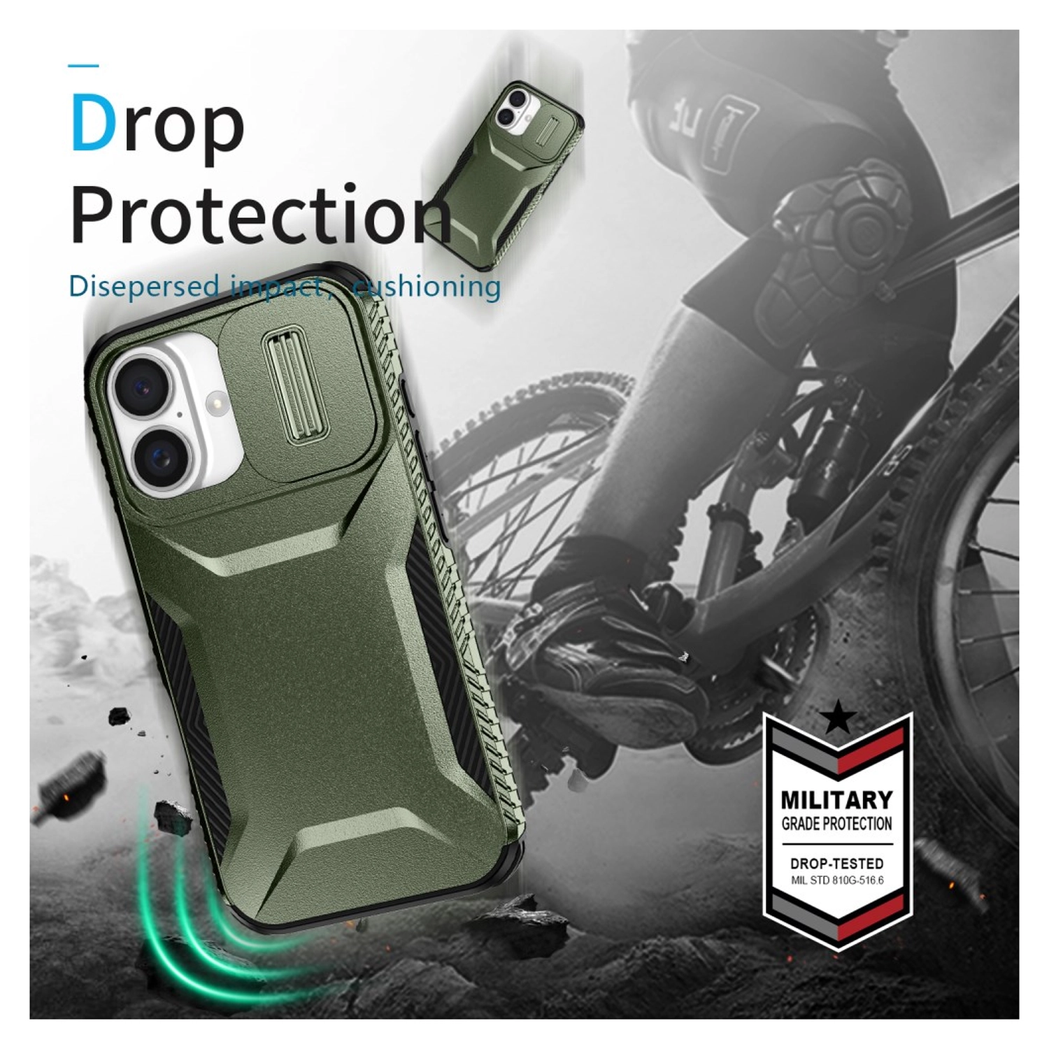 Apple iPhone 16 Hoesje Camera Slider Back Cover Schokbestendig Groen afbeelding 10
