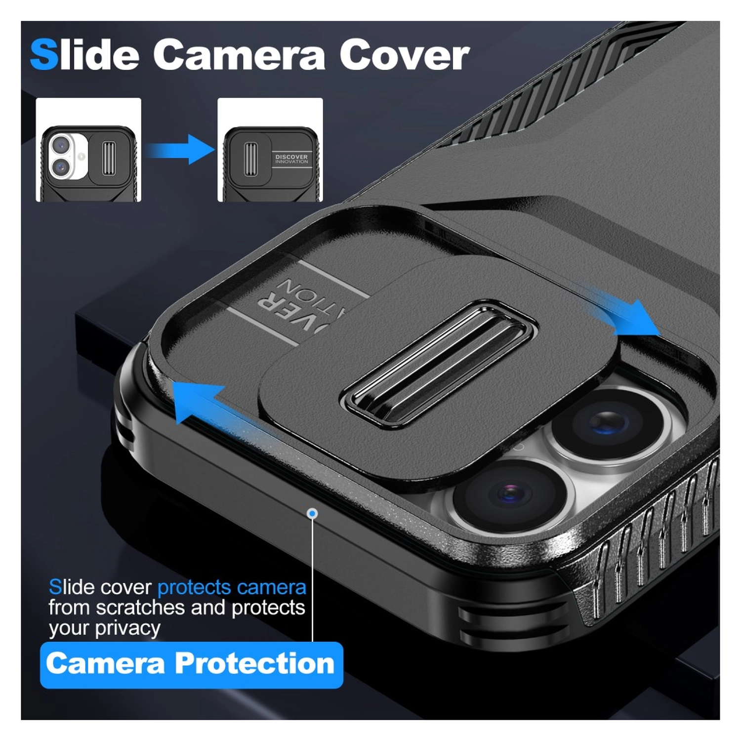 Apple iPhone 16 Hoesje Camera Slider Back Cover Schokbestendig Zwart afbeelding 5