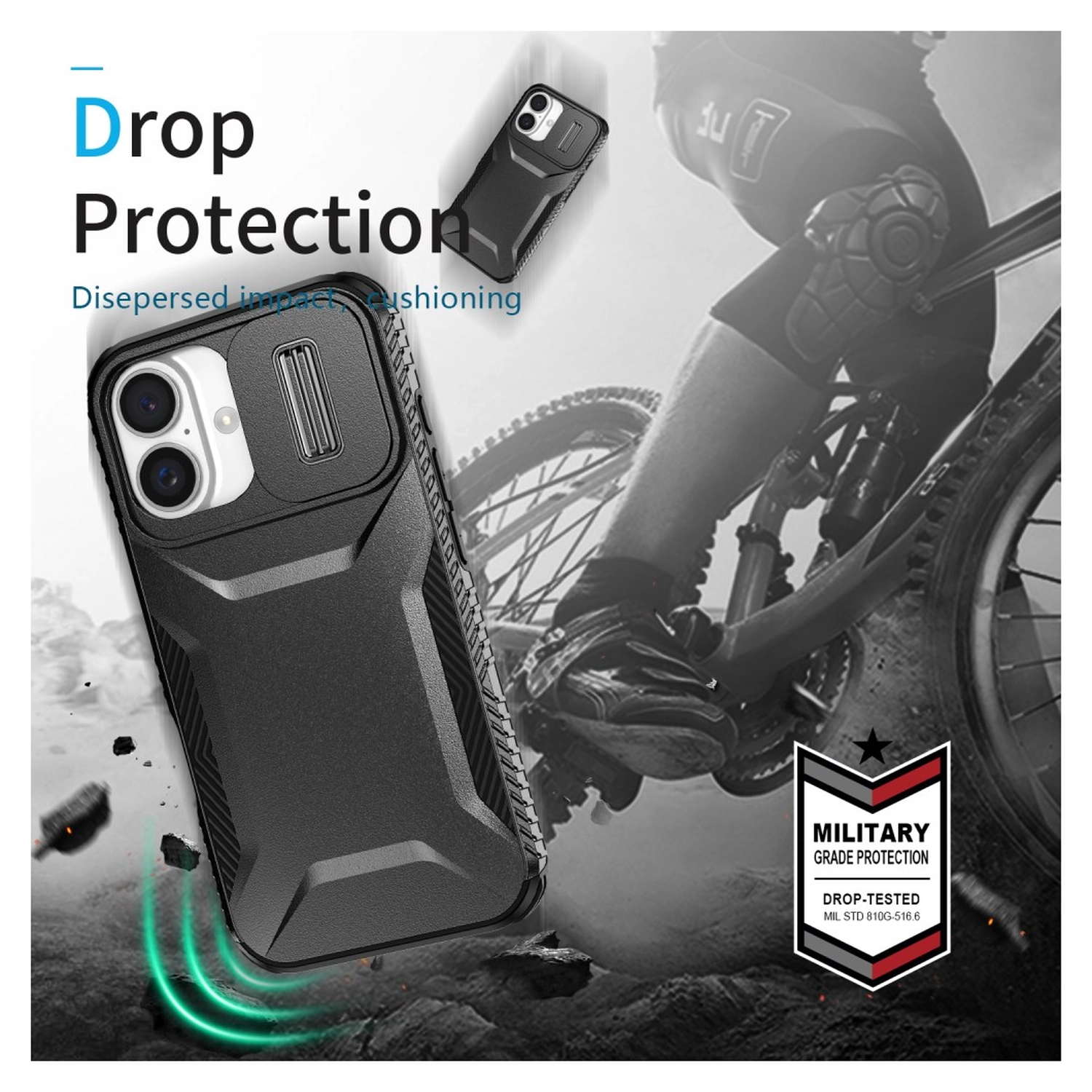 Apple iPhone 16 Hoesje Camera Slider Back Cover Schokbestendig Zwart afbeelding 6