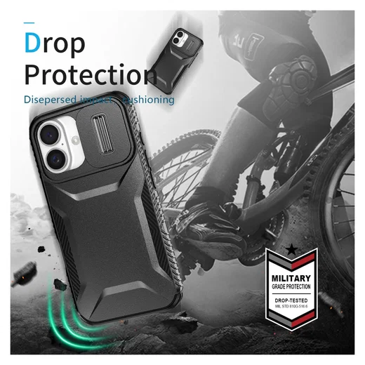 Apple iPhone 16 Hoesje Camera Slider Back Cover Schokbestendig Zwart afbeelding 6