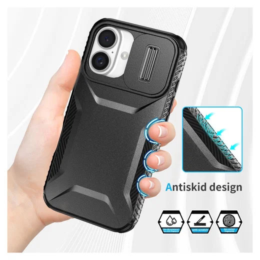 Apple iPhone 16 Hoesje Camera Slider Back Cover Schokbestendig Zwart afbeelding 8