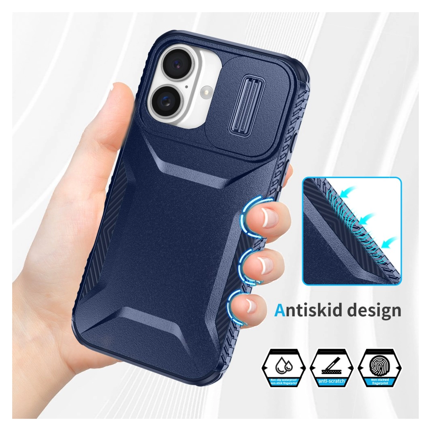 Apple iPhone 16 Hoesje Camera Slider Back Cover Schokbestendig Blauw afbeelding 6