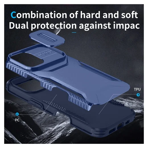Apple iPhone 16 Hoesje Camera Slider Back Cover Schokbestendig Blauw afbeelding 9