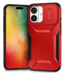Apple iPhone 16 Hoesje Camera Slider Back Cover Schokbestendig Rood afbeelding