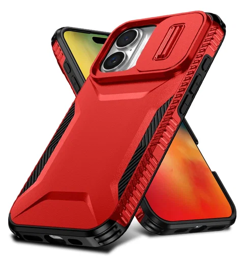 Apple iPhone 16 Hoesje Camera Slider Back Cover Schokbestendig Rood afbeelding 2