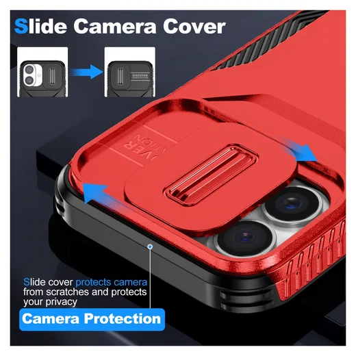 Apple iPhone 16 Hoesje Camera Slider Back Cover Schokbestendig Rood afbeelding 5