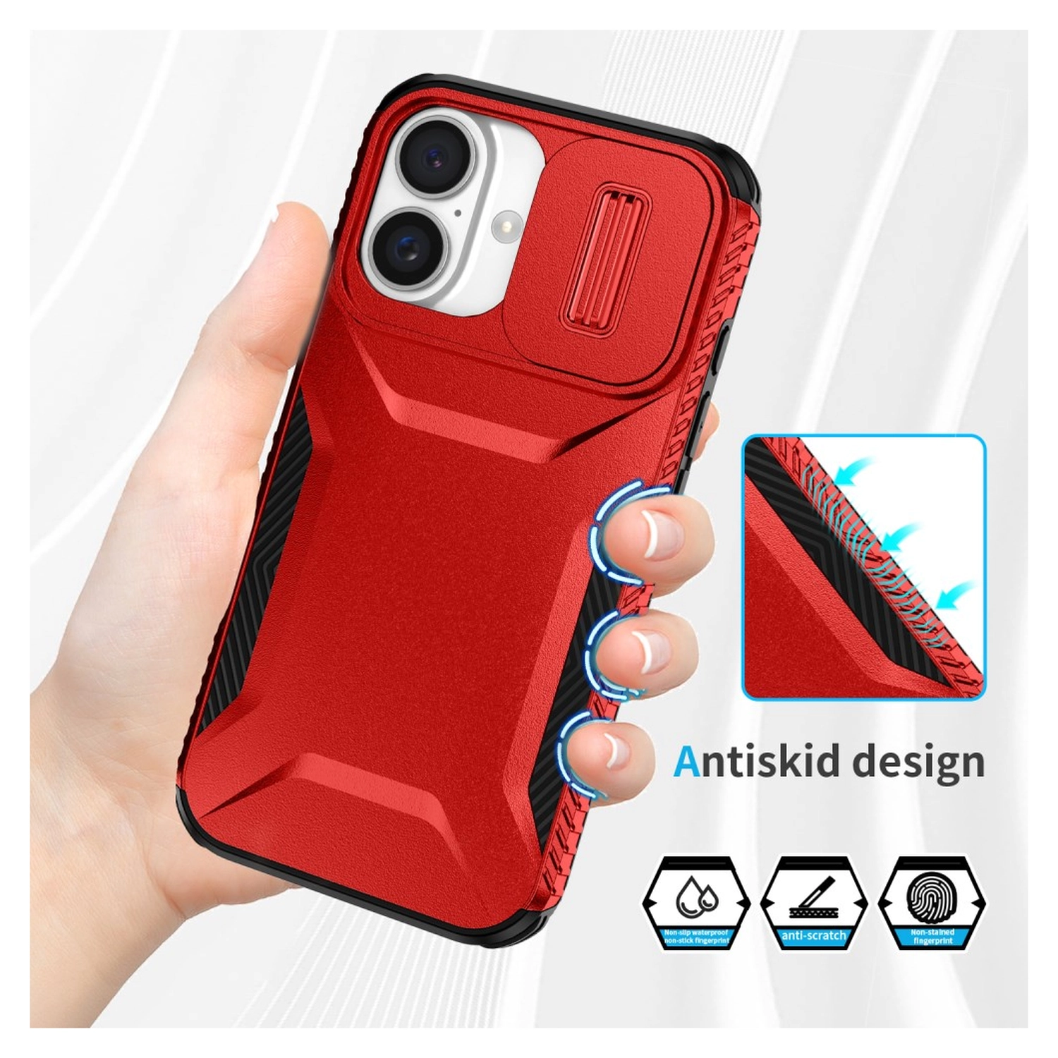 Apple iPhone 16 Hoesje Camera Slider Back Cover Schokbestendig Rood afbeelding 8