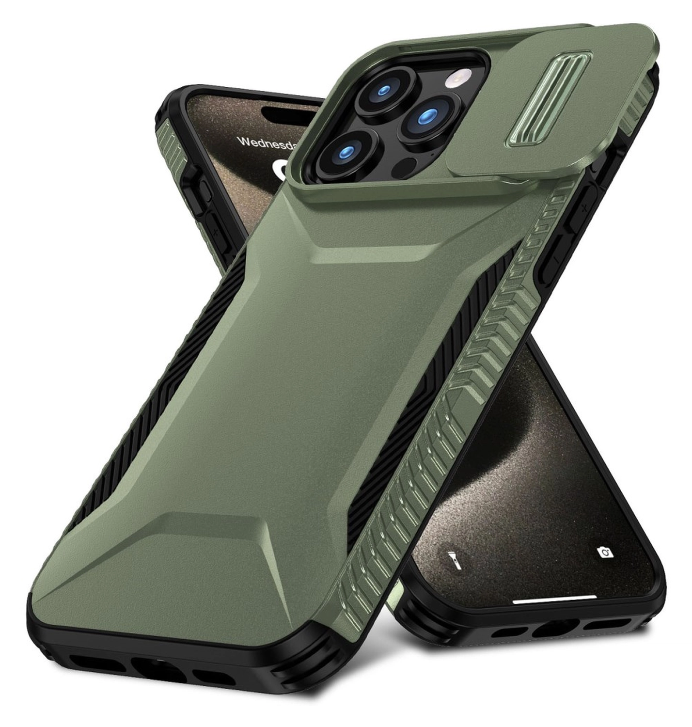 Apple iPhone 15 Pro Hoesje Camera Slider Back Cover Schokbestendig Groen afbeelding 2