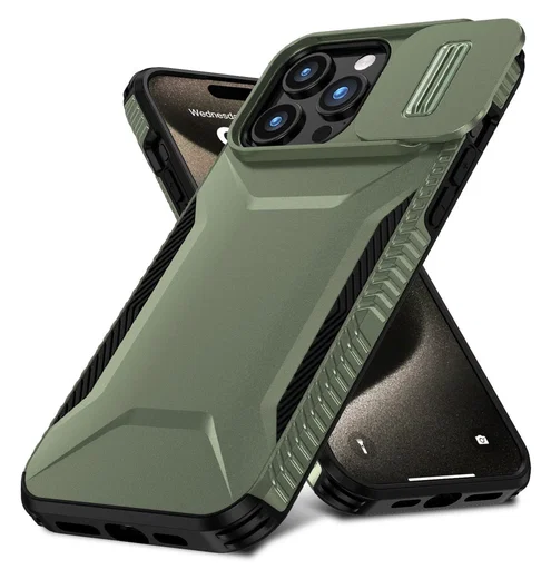 Apple iPhone 15 Pro Hoesje Camera Slider Back Cover Schokbestendig Groen afbeelding 2