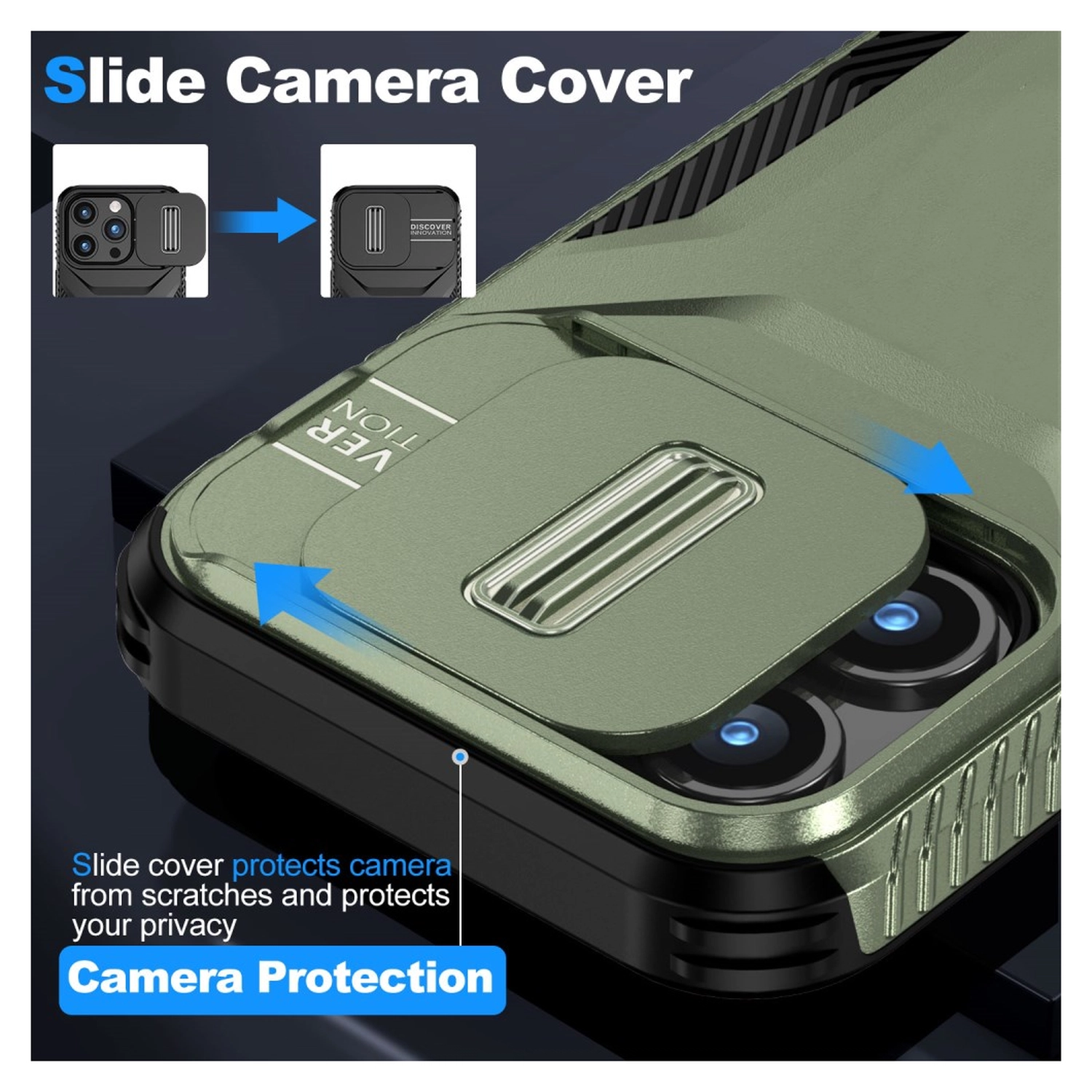 Apple iPhone 15 Pro Hoesje Camera Slider Back Cover Schokbestendig Groen afbeelding 5