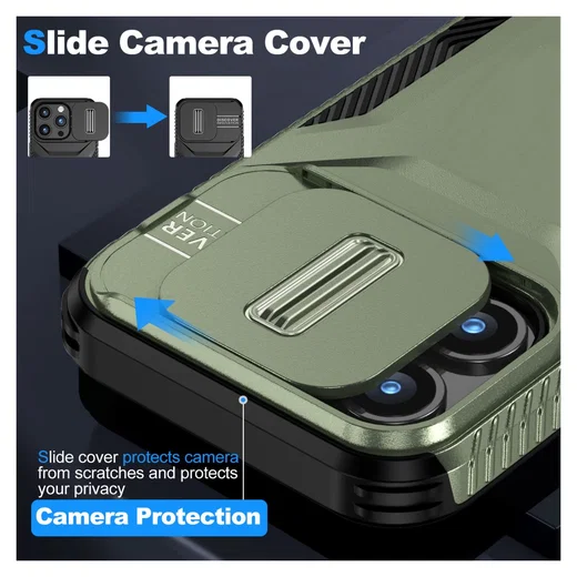 Apple iPhone 15 Pro Hoesje Camera Slider Back Cover Schokbestendig Groen afbeelding 5
