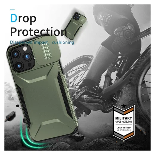 Apple iPhone 15 Pro Hoesje Camera Slider Back Cover Schokbestendig Groen afbeelding 6
