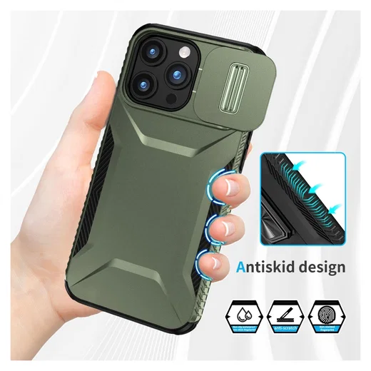Apple iPhone 15 Pro Hoesje Camera Slider Back Cover Schokbestendig Groen afbeelding 8