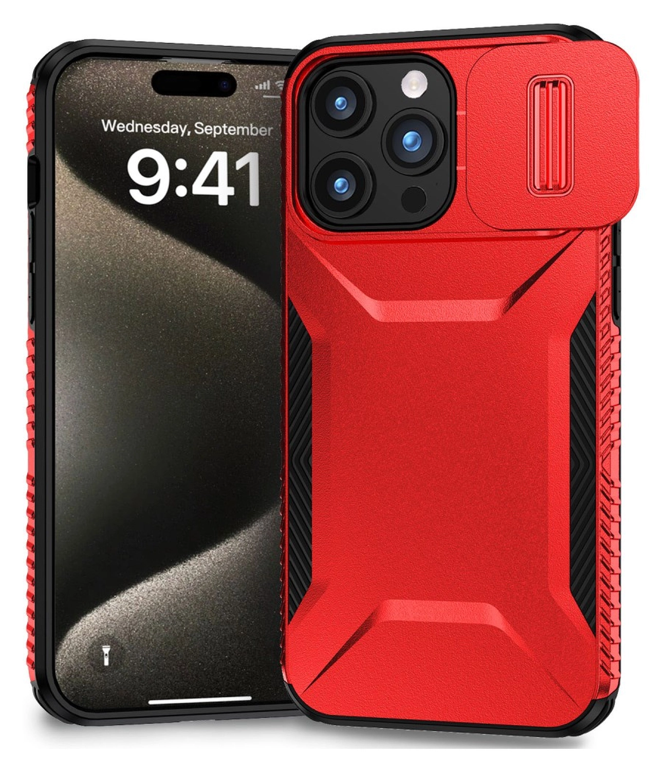Apple iPhone 15 Pro Hoesje Camera Slider Back Cover Schokbestendig Rood afbeelding 1