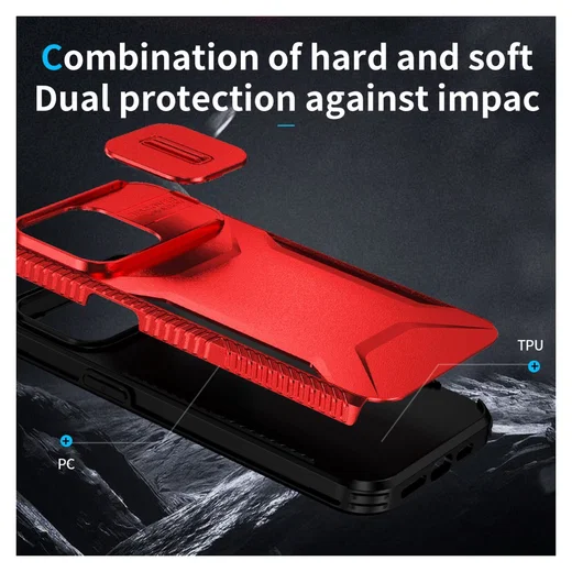 Apple iPhone 15 Pro Hoesje Camera Slider Back Cover Schokbestendig Rood afbeelding 10
