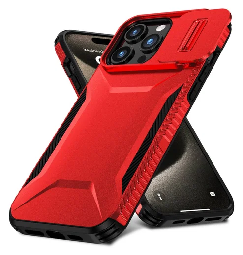Apple iPhone 15 Pro Hoesje Camera Slider Back Cover Schokbestendig Rood afbeelding 2