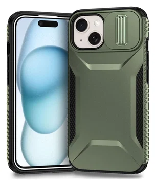 Apple iPhone 15 Hoesje Camera Slider Back Cover Schokbestendig Groen