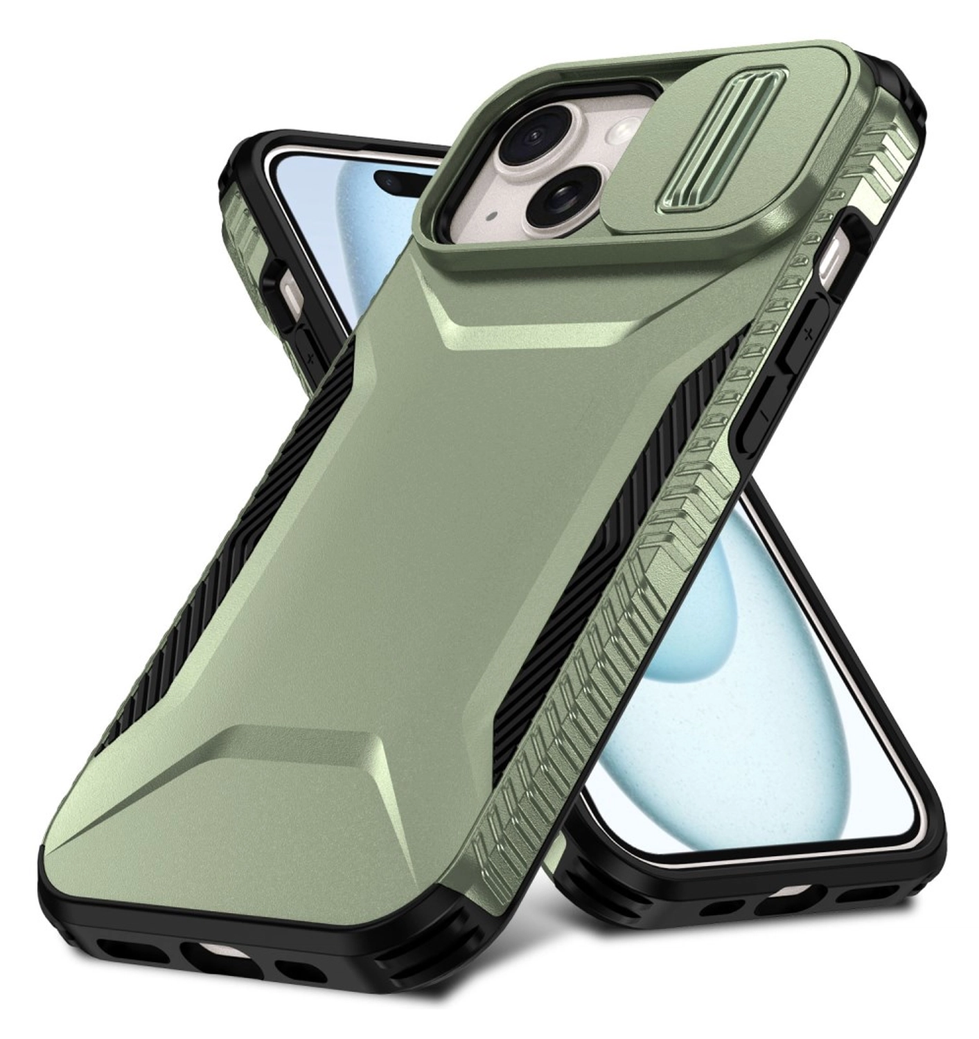 Apple iPhone 15 Hoesje Camera Slider Back Cover Schokbestendig Groen afbeelding 3
