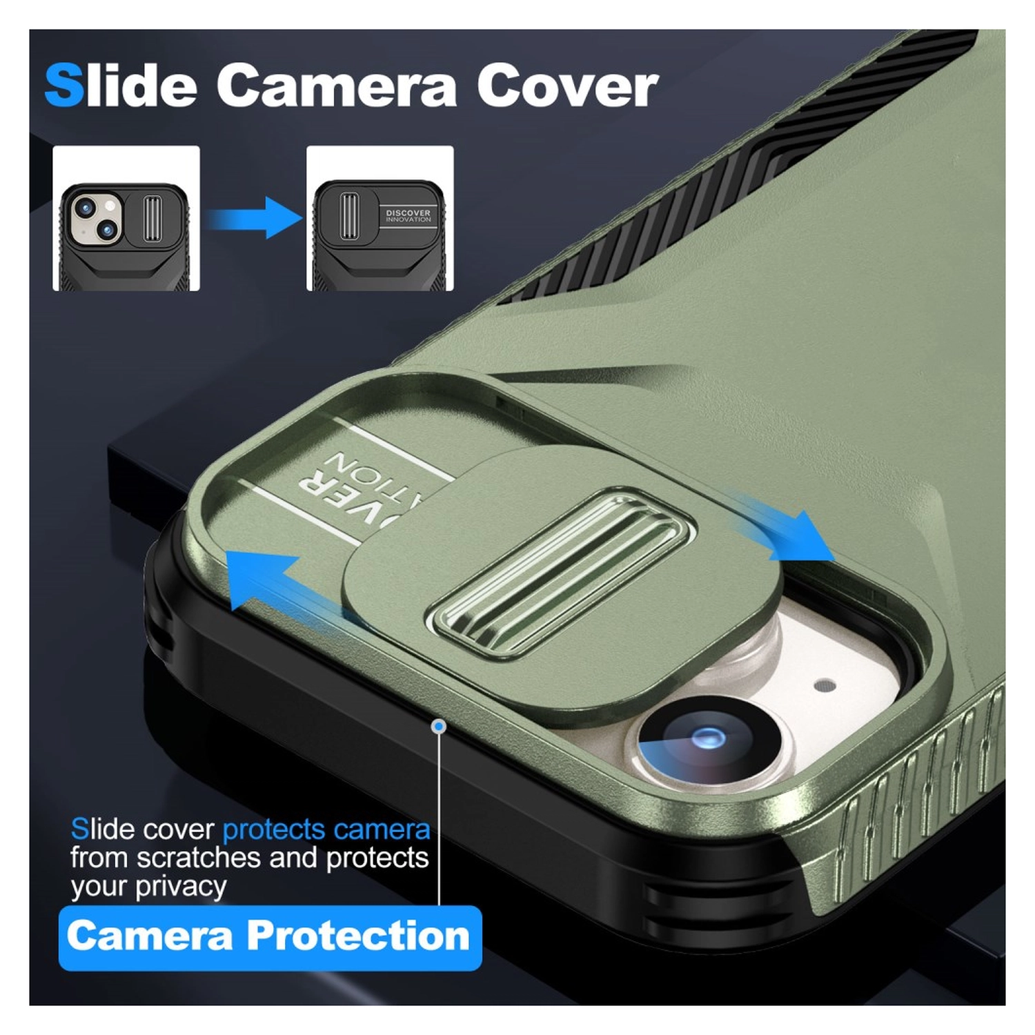 Apple iPhone 15 Hoesje Camera Slider Back Cover Schokbestendig Groen afbeelding 4