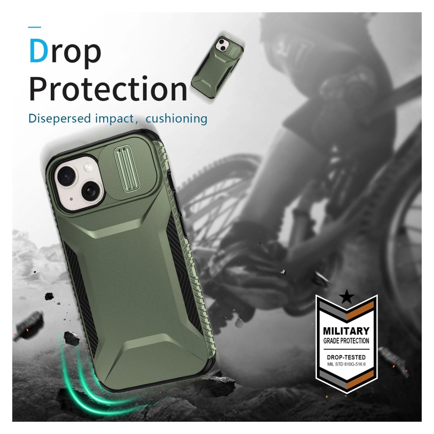 Apple iPhone 15 Hoesje Camera Slider Back Cover Schokbestendig Groen afbeelding 5