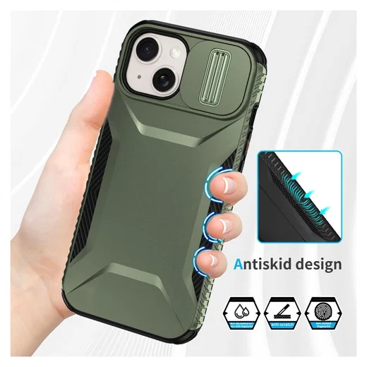 Apple iPhone 15 Hoesje Camera Slider Back Cover Schokbestendig Groen afbeelding 8