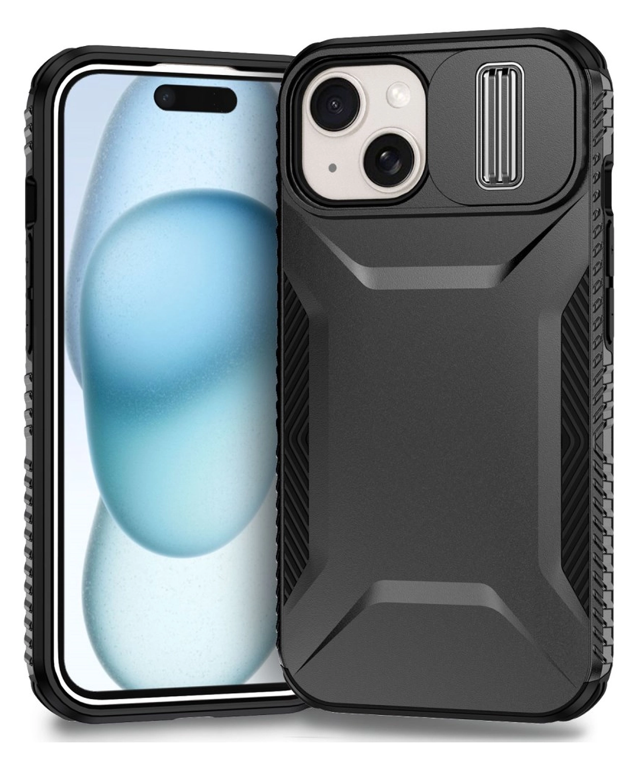 Apple iPhone 15 Hoesje Camera Slider Back Cover Schokbestendig Zwart afbeelding 1