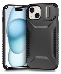 Apple iPhone 15 Hoesje Camera Slider Back Cover Schokbestendig Zwart afbeelding