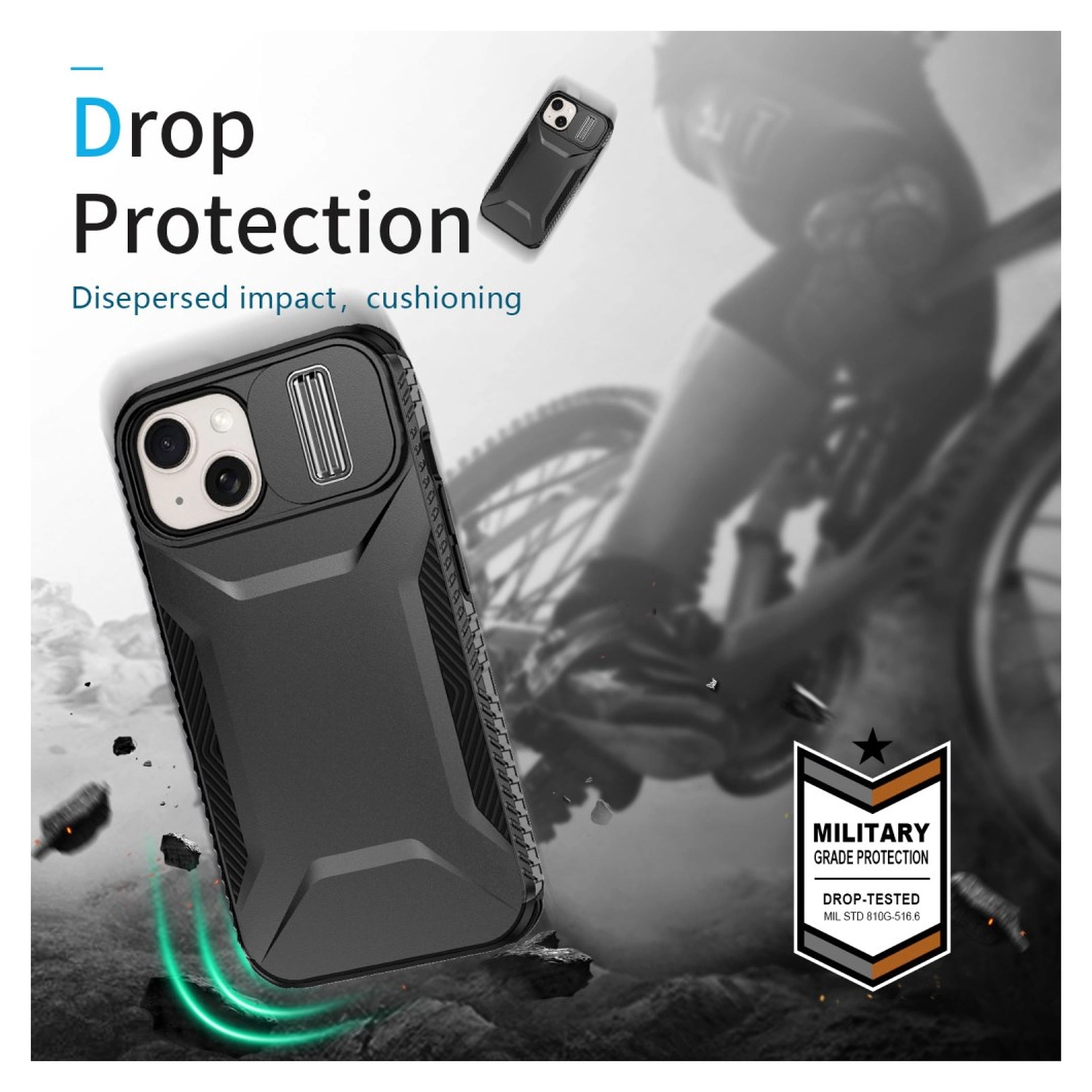 Apple iPhone 15 Hoesje Camera Slider Back Cover Schokbestendig Zwart afbeelding 4