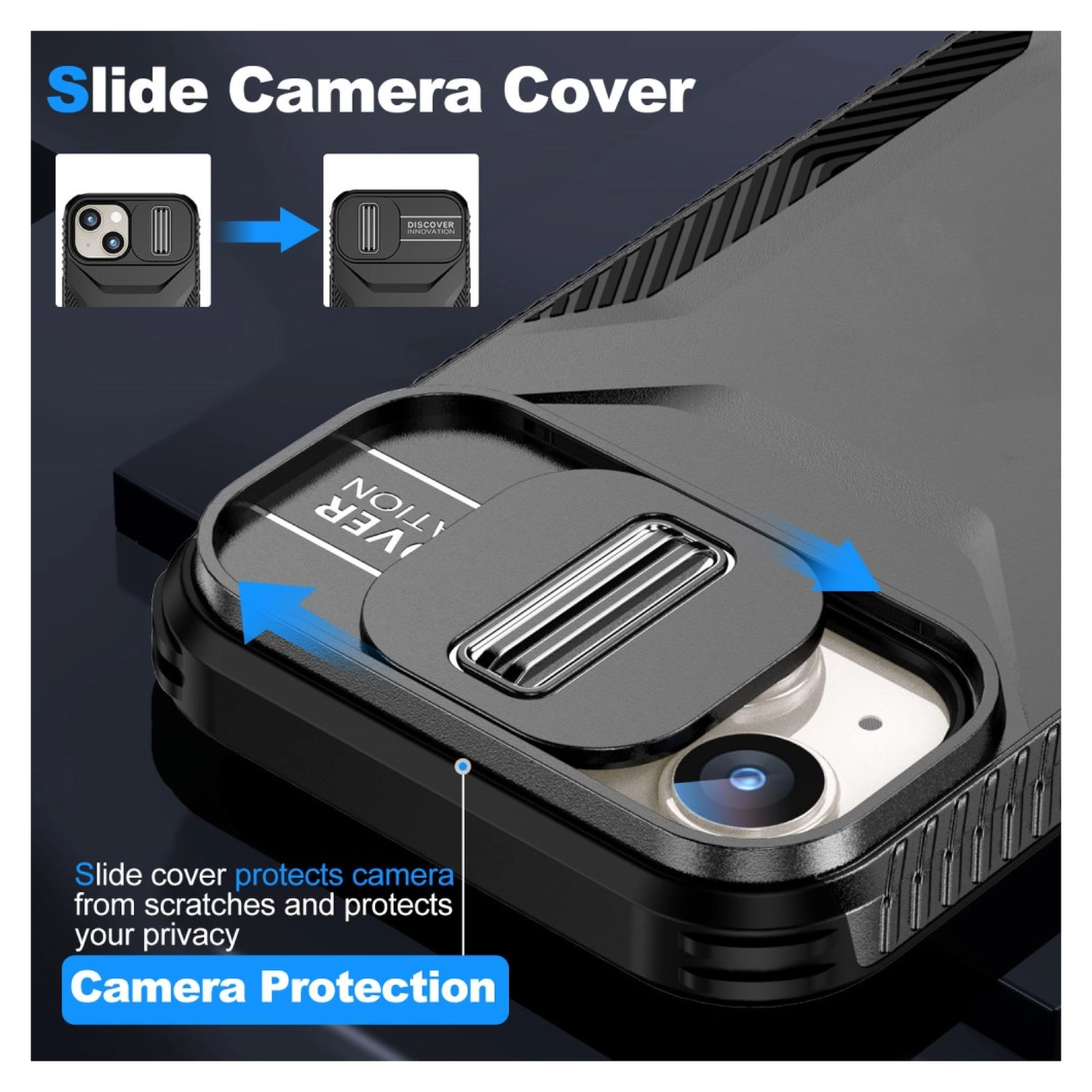 Apple iPhone 15 Hoesje Camera Slider Back Cover Schokbestendig Zwart afbeelding 6
