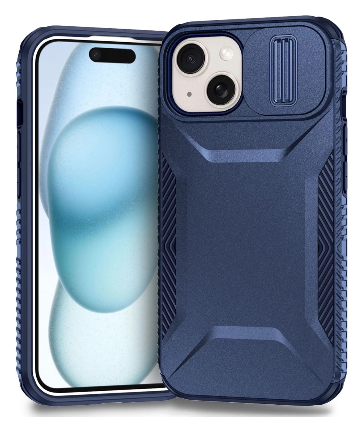 Apple iPhone 15 Hoesje Camera Slider Back Cover Schokbestendig Blauw afbeelding 1