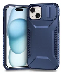 Apple iPhone 15 Hoesje Camera Slider Back Cover Schokbestendig Blauw afbeelding