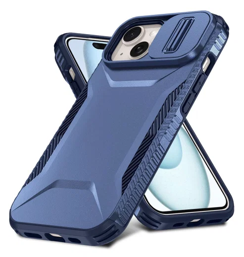 Apple iPhone 15 Hoesje Camera Slider Back Cover Schokbestendig Blauw afbeelding 2