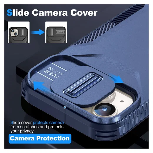 Apple iPhone 15 Hoesje Camera Slider Back Cover Schokbestendig Blauw afbeelding 4