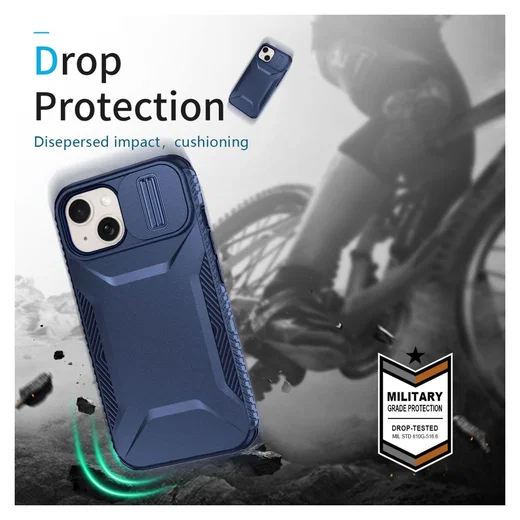 Apple iPhone 15 Hoesje Camera Slider Back Cover Schokbestendig Blauw afbeelding 6