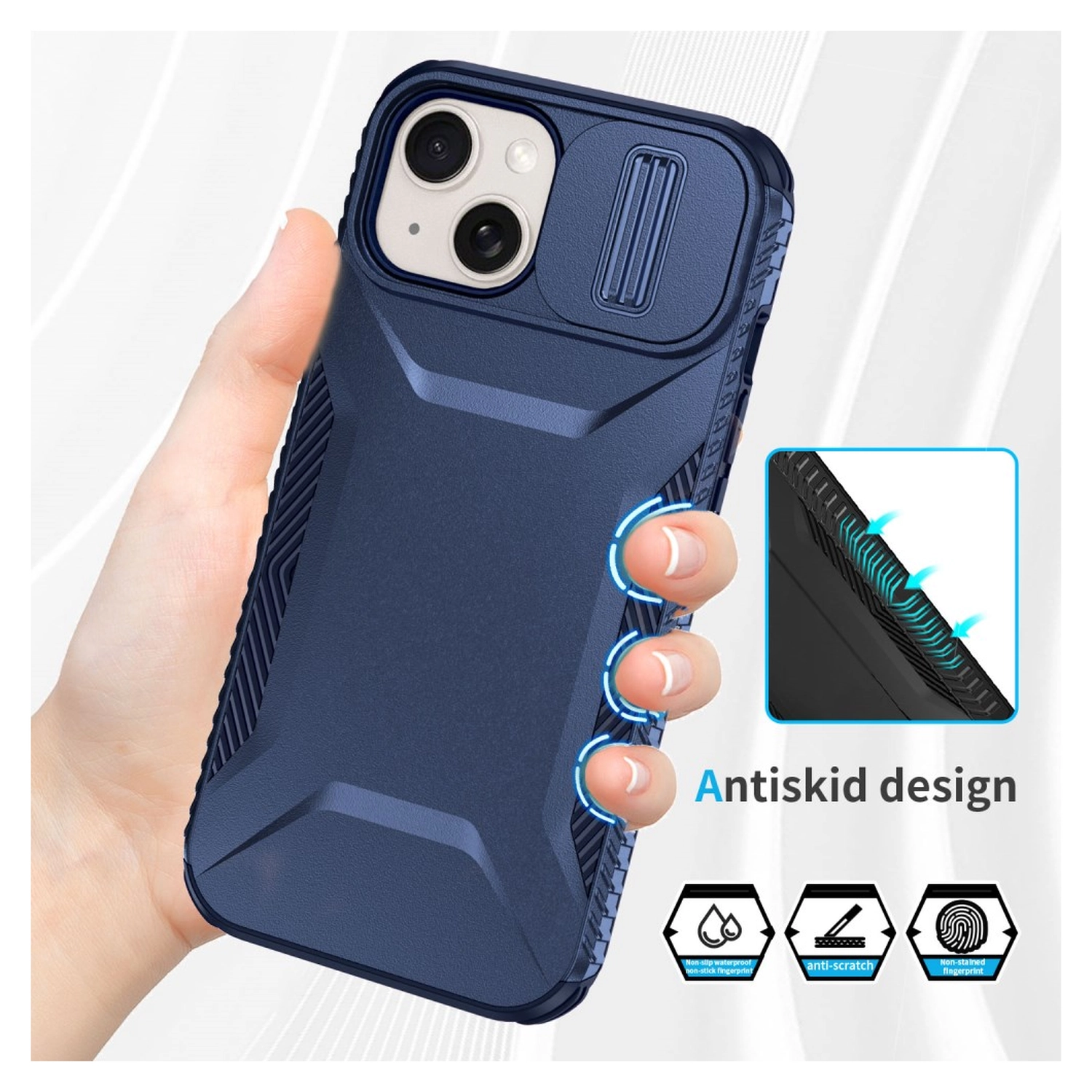 Apple iPhone 15 Hoesje Camera Slider Back Cover Schokbestendig Blauw afbeelding 9