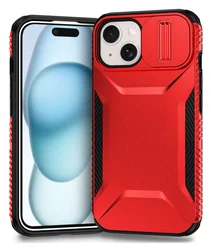 Apple iPhone 15 Hoesje Camera Slider Back Cover Schokbestendig Rood afbeelding