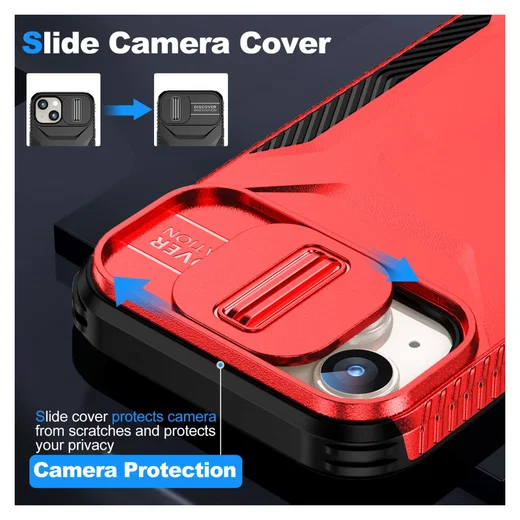 Apple iPhone 15 Hoesje Camera Slider Back Cover Schokbestendig Rood afbeelding 4