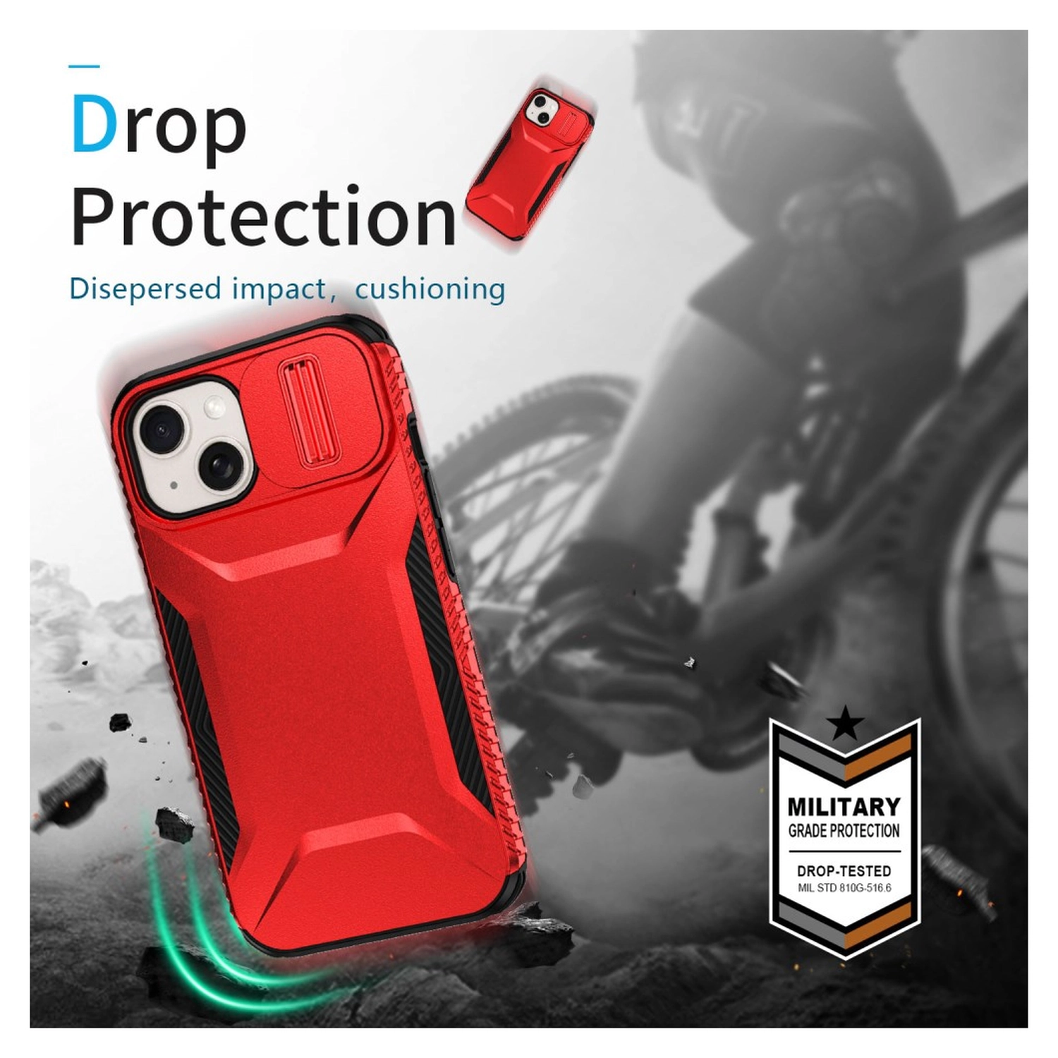 Apple iPhone 15 Hoesje Camera Slider Back Cover Schokbestendig Rood afbeelding 5